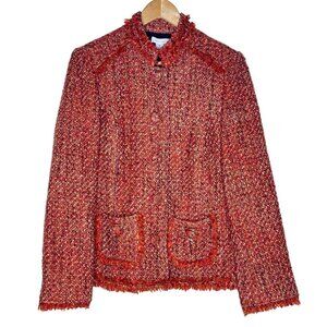 Chico's Tweed Jacket Womens Size 1 SARAIH Red Orange Button Front Lined
